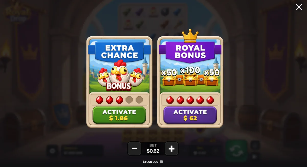 Extra Chance and Royal Bonus screen in Royal Drop